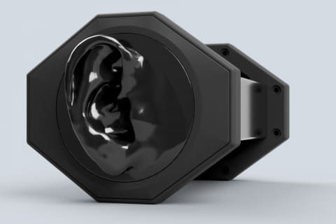 スマホと接続する小型軽量バイノーラルマイク「WHISMR W-BM1」。26日