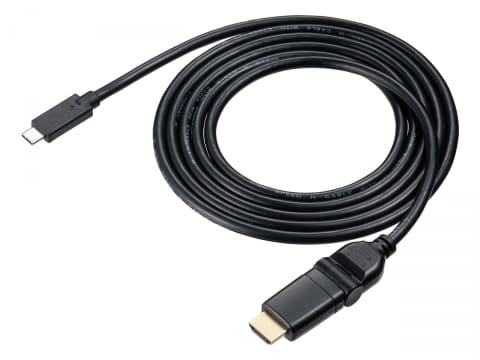 HDMIコネクタが水平左右に回転するUSB-C変換ケーブル。4K HDR
