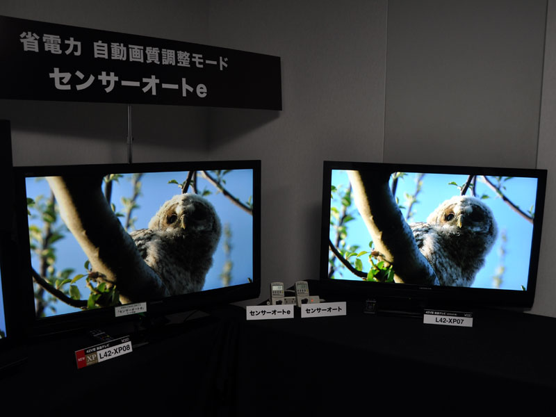 左がセンサーオートe対応のXP08。4割程度消費電力が下がっていることが確認できる