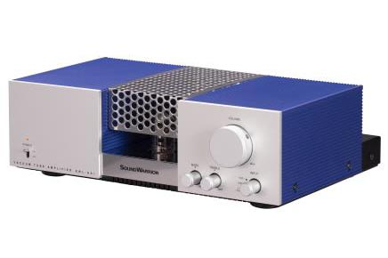 青いSOUND WARRIOR真空管アンプ「SWL-AA1」。A4サイズで98,000円