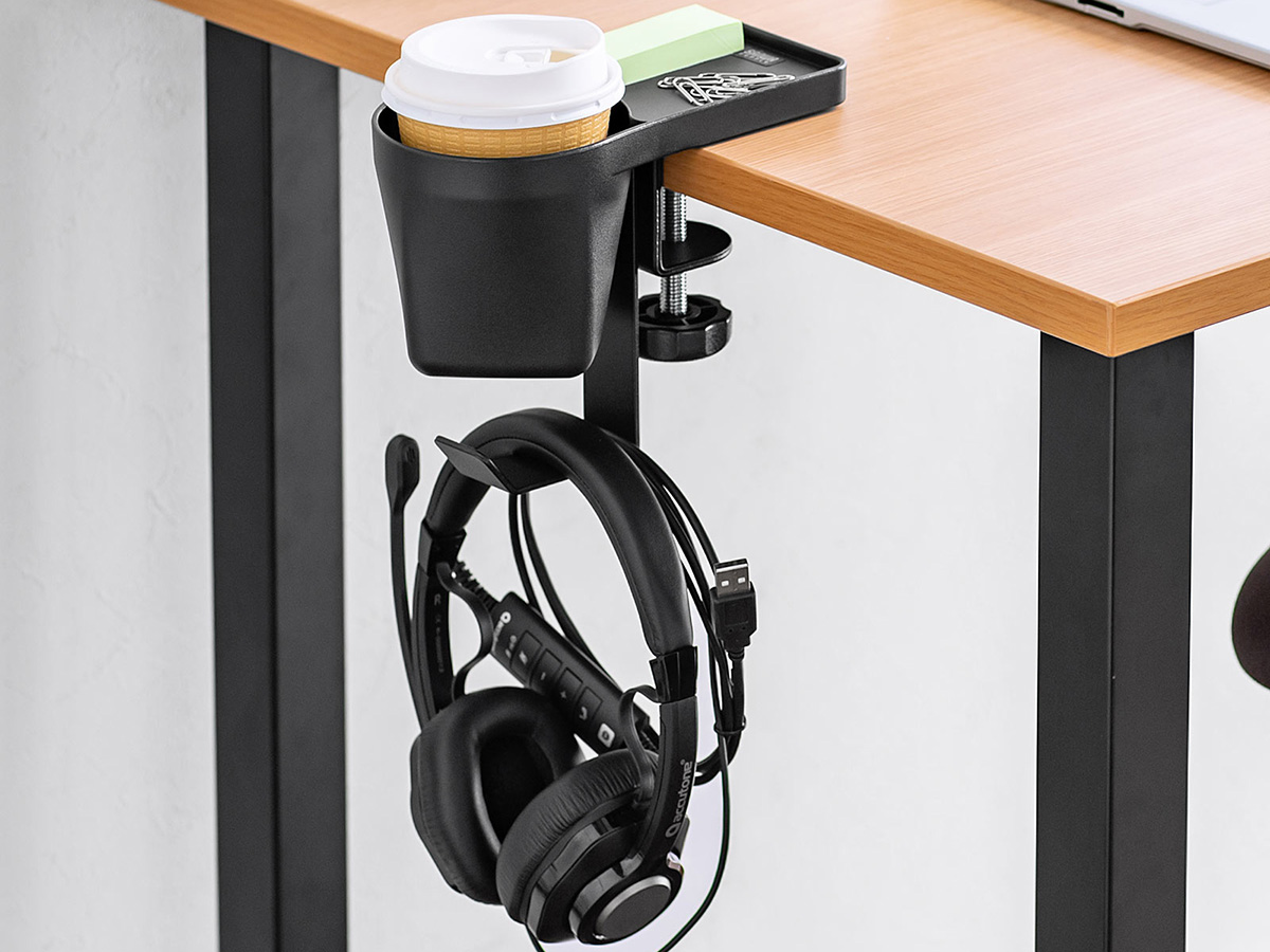 机にヘッドフォンと飲み物の置き場を作れるクランプ式ホルダー - AV Watch