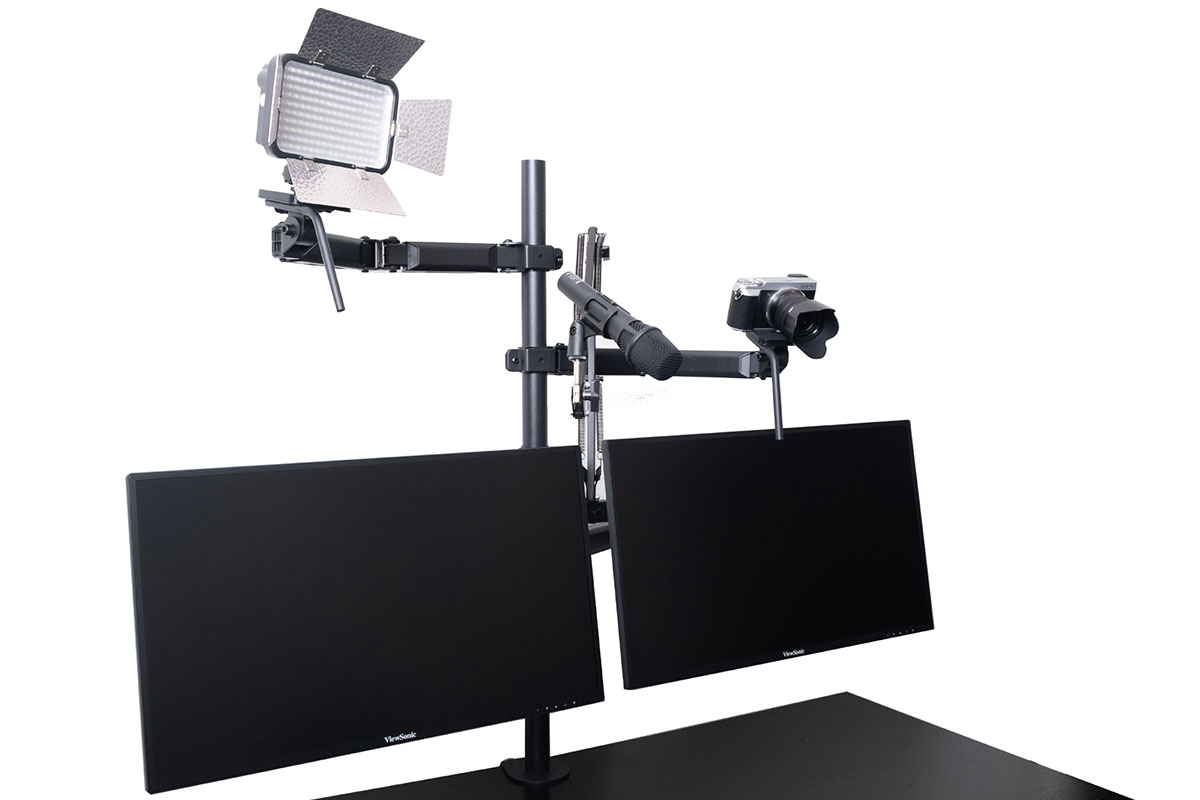 カメラ、マイク、モニタなど配信用機材をまとめられるアーム - AV Watch