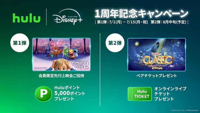 5000円分ポイントやピクサー先行上映会が当たる。HuluとDisney+セットプラン1周年記念キャンペーン - AV Watch