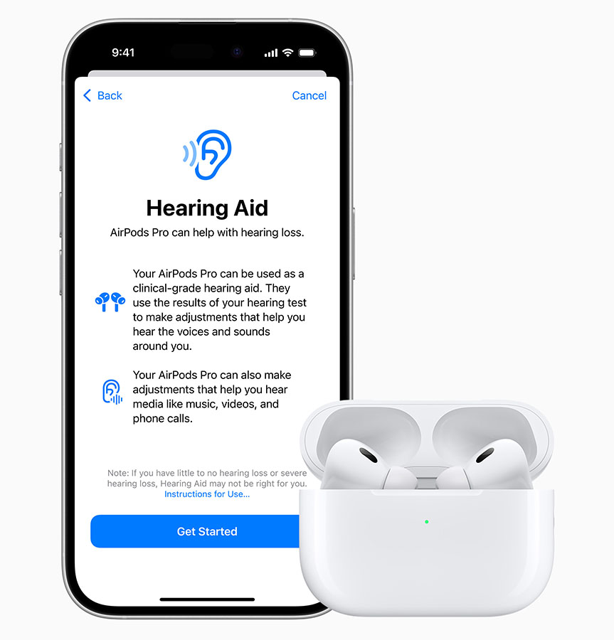 Apple AirPods Pro 2 Lightning 純正 聴覚補助 AirPods Pro 2で難聴を予防、音楽ライブの音も低減。サウンドの