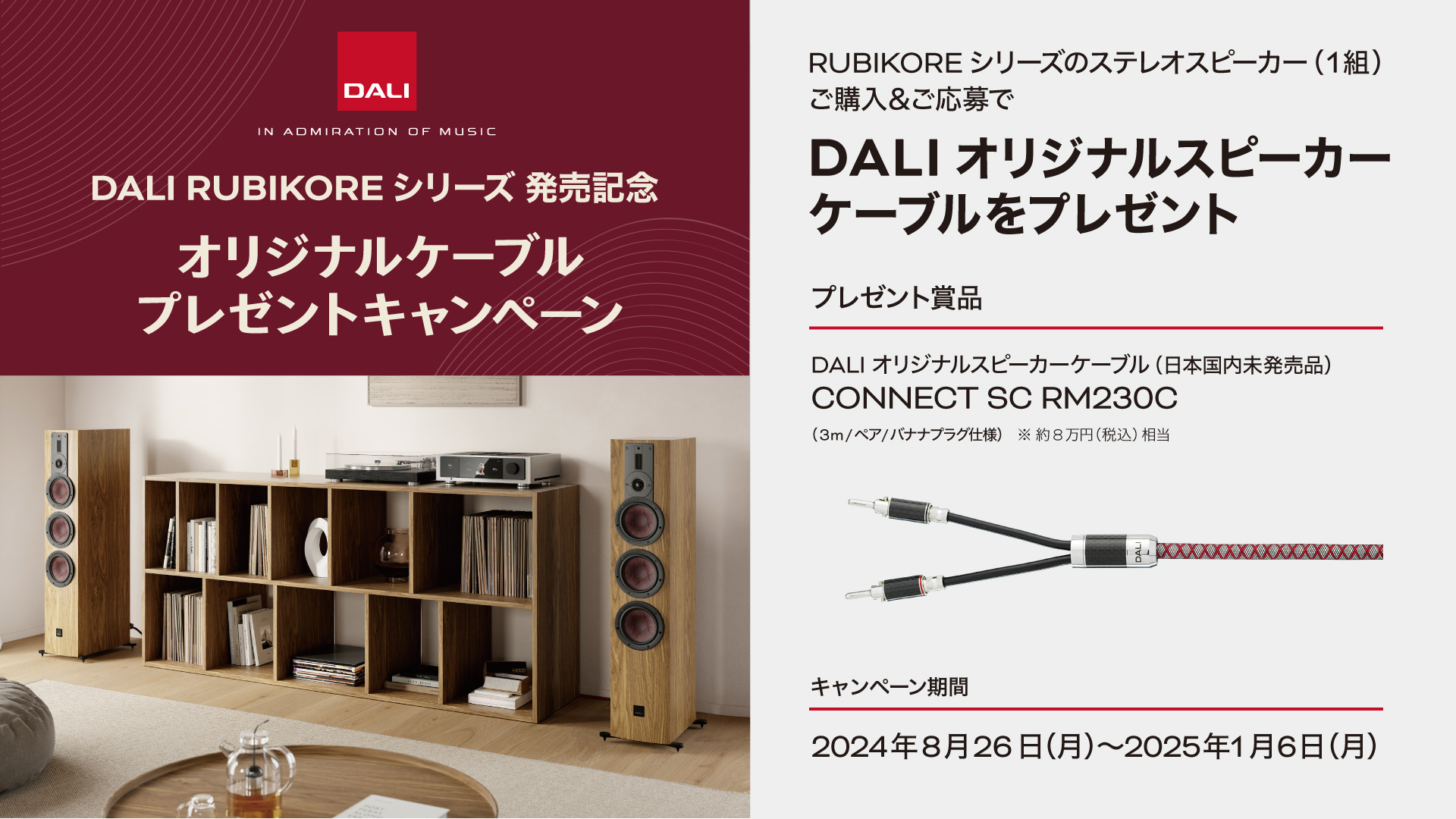 DALI、RUBIKORE購入で“RUBIKOREに最適な8万円相当のケーブル”もれなく