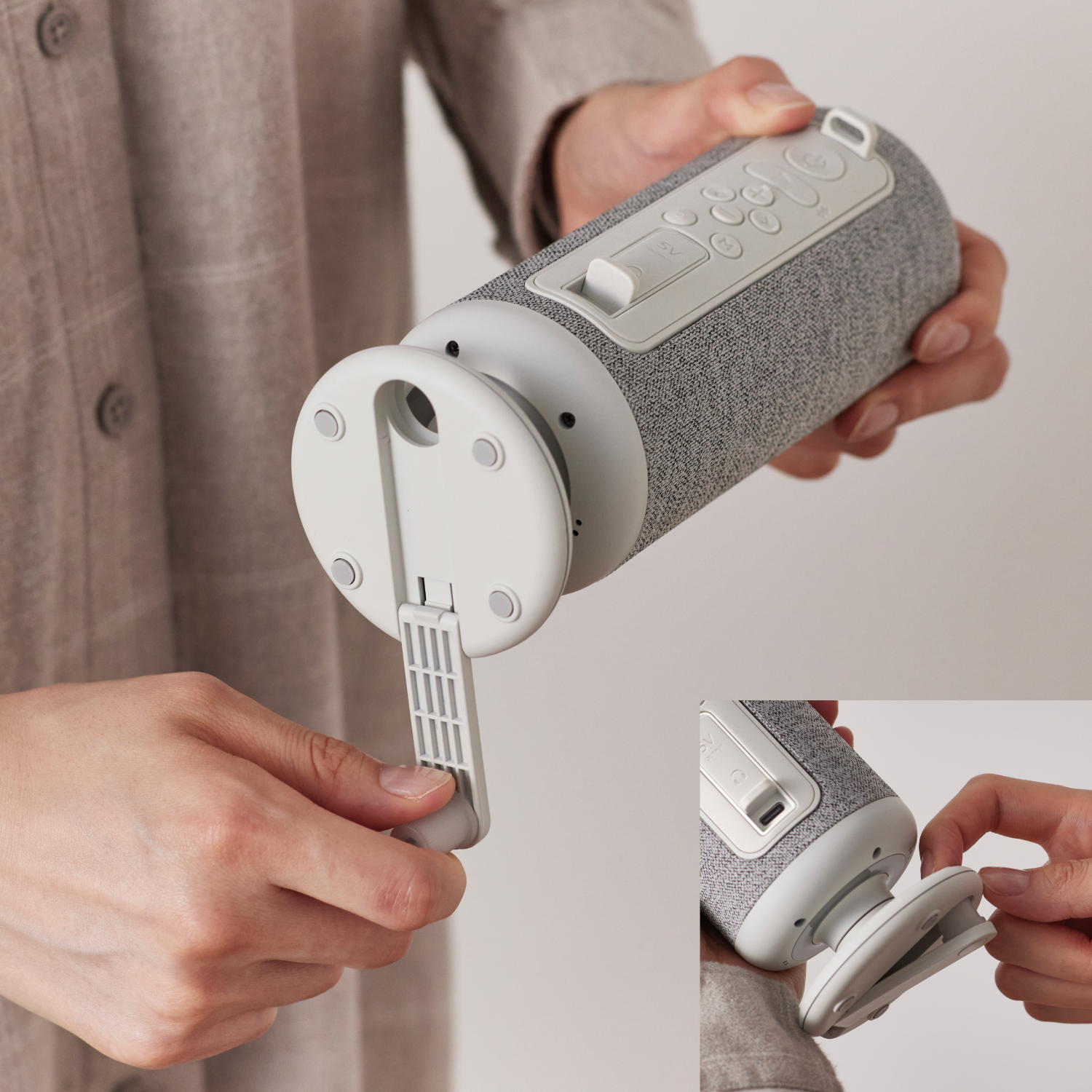 もしもの時に、手回し給電も可能なBluetoothスピーカー/ワイドFM