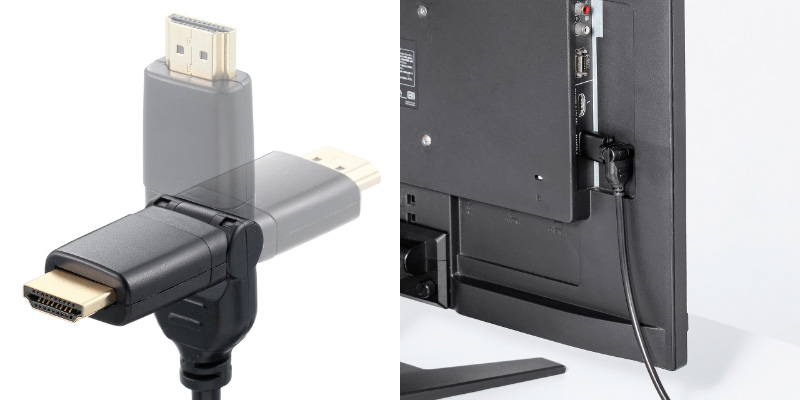 HDMIコネクタが水平左右に回転するUSB-C変換ケーブル。4K HDR対応で