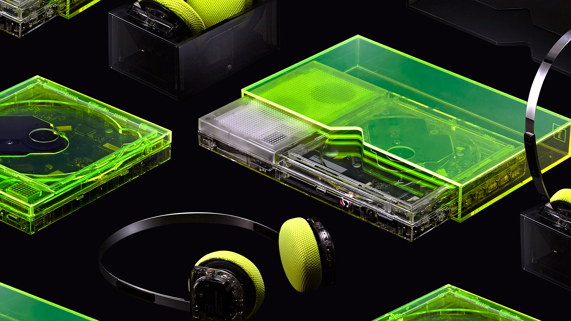 km5、ジャケットが飾れるCDプレーヤーやヘッドフォンに新カラバリ「Neon Collection」