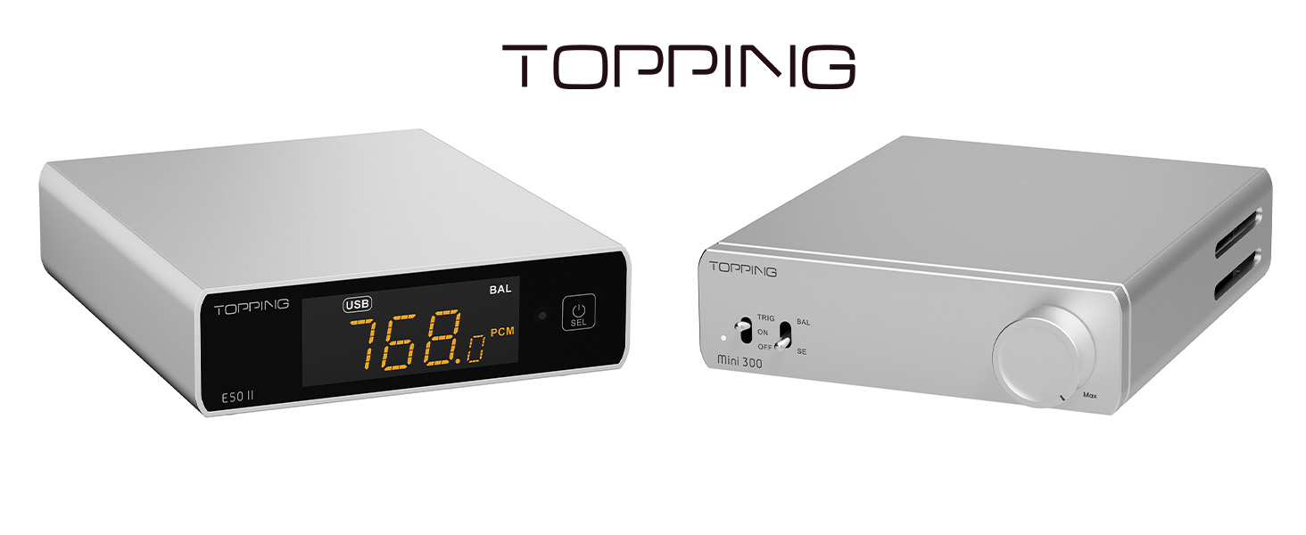TOPPING、小型デスクトップDAC「E50II」、アンプ「Mini300」に新色シルバー